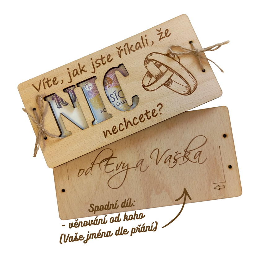 Svatební dřevěné přání na peníze NIC